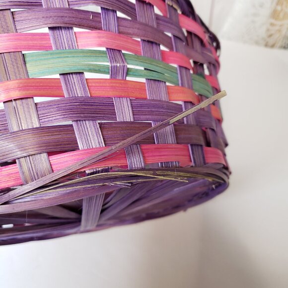 Purple and Pink Round Wicker Easter Basket 11" Girls - Picture 3 of 5